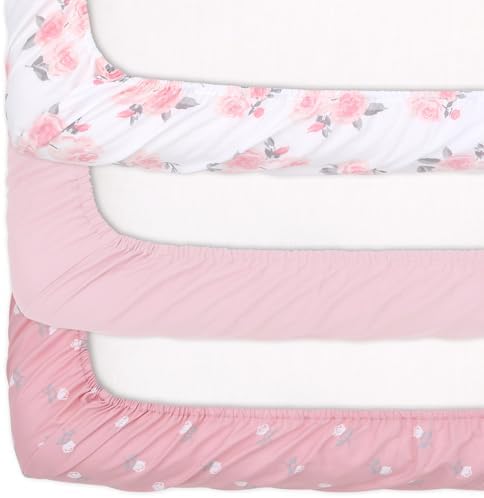 The Peanutshell 3-Pack Crib Sheets - Pink Roses Ditsy