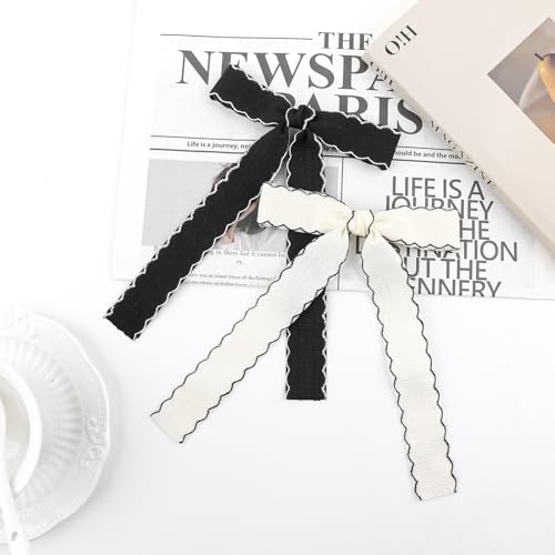 Baby Girls Hair Bow Clips 2PCS Handmade Black White