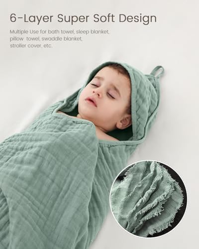 FAVERDIIY Hooded Baby Towels 2 Pack 35x35 Inch Muslin