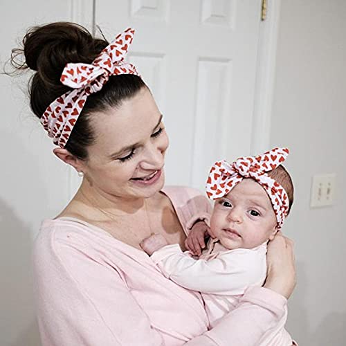 Cinaci 12 Pack Parent-Child Floral Print Rabbit Ear Bow Headbands