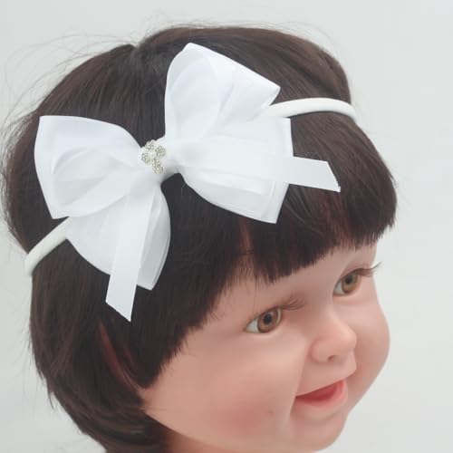Nihao Baby White Lace Bow Baptism Headband for Baby Girls - 1 PCS