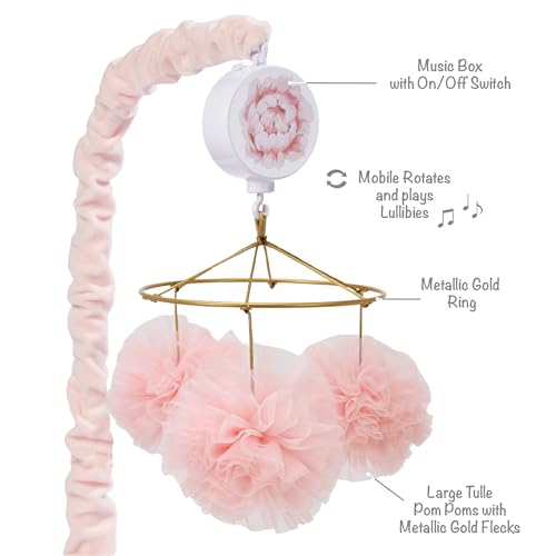 Lambs Ivy Secret Garden Pink Pom Pom Musical Crib Mobile