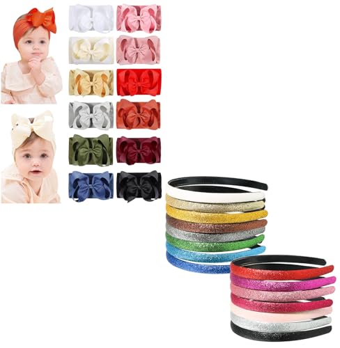 Doboi 12pcs Baby Girls Bows Headbands and 15pcs Toddler Sparkle Headbands