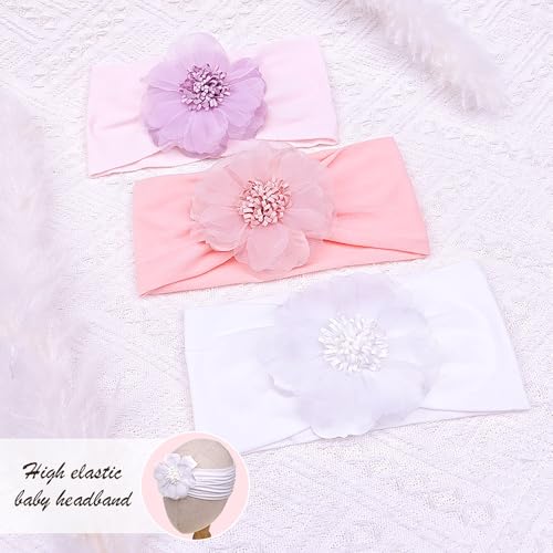 Yheahin Pink Flower Elastic Headband for Baby Girl