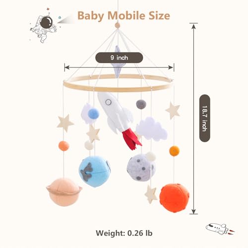 Baby Crib Mobile - Space Astronaut Theme Wooden Decor