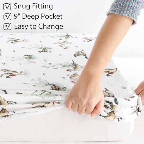 LifeTree Crib Sheets - Muslin Fitted Sheets with Mallard Duck Pattern