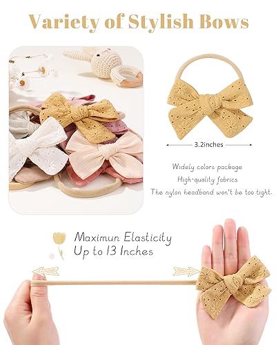 Jollybows Mini Lined Hair Clips Bows with 12pcs Nylon Headband for Babies