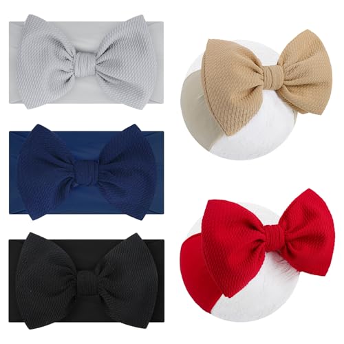 Lanmerry Hairband 5 Pack - Navy Bow Elastics for Baby Girls