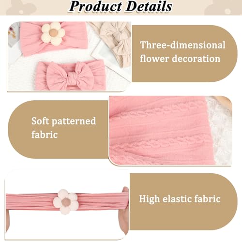4 Pcs Baby Bow Headbands with Flower Design