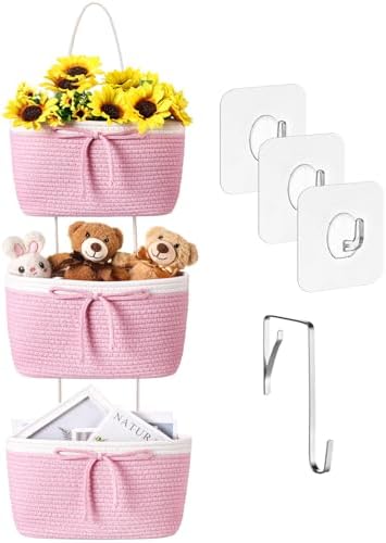 Zopeal 3 Tier Over the Door Diaper Caddy Organizer Pink Bow