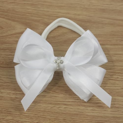 Nihao Baby White Lace Bow Baptism Headband for Baby Girls - 1 PCS