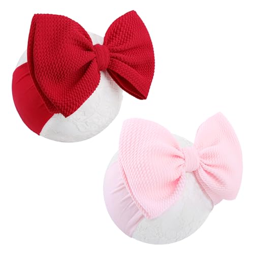 YanJie Baby Girl Headbands - Soft Red Pink Bow for Newborns Toddlers