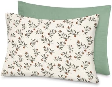 Hooyax Toddler Pillowcase 2-Pack - Muslin Cotton Envelope Closure Leaf Green