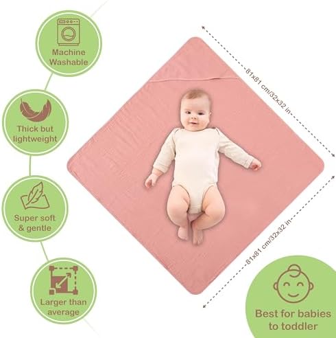 Organic Cotton Muslin Baby Hooded Towels - 2 Pack Soft Absorbent