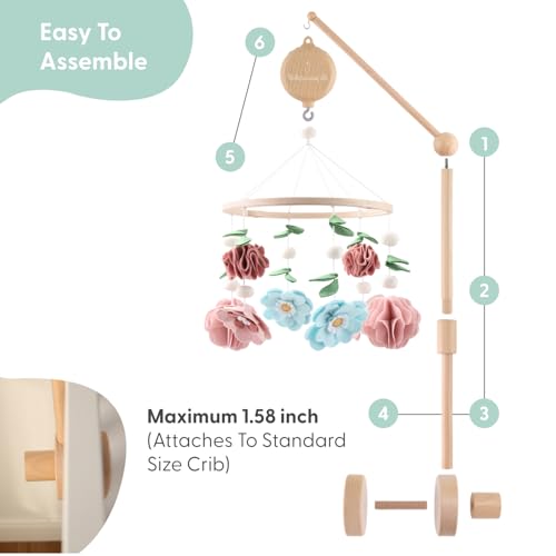 Peanutshell Crib Mobile for Girls - Wooden Musical Baby Mobile with 12 Lullabies