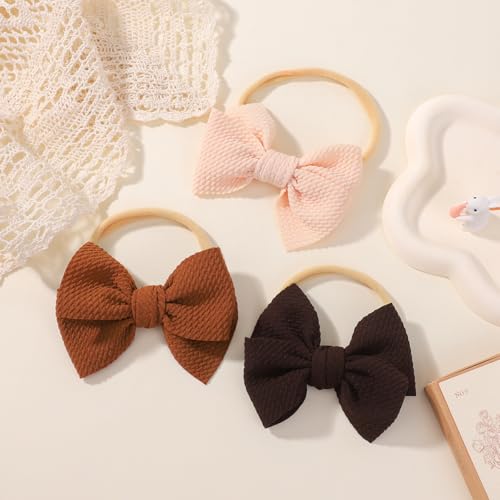 Yoyokid 3PCS 4 Baby Bow Headband with Beige Brown Coffee
