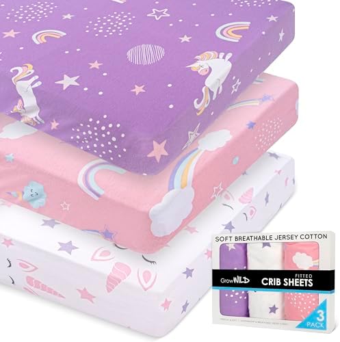 GROW WILD Unicorns Rainbows Crib Sheets 3 Pack