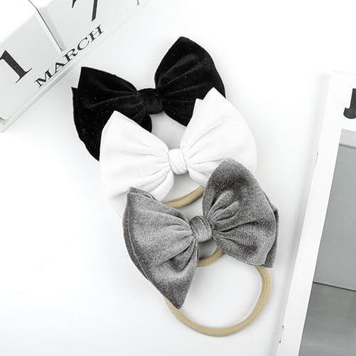 YanJie Velvet Baby Bows Stretchy Headbands - 45 Black Velvet 3 Count
