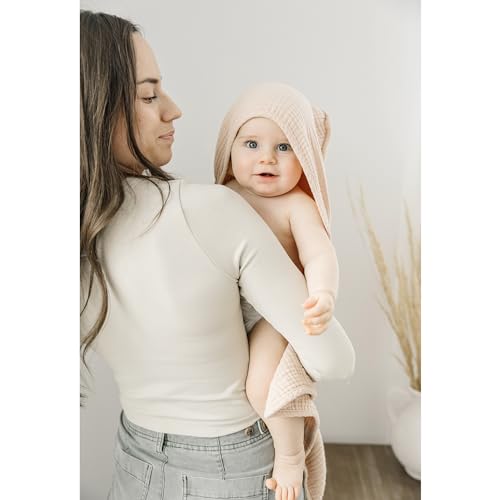 Konssy 2-Pack Hooded Muslin Baby Towels