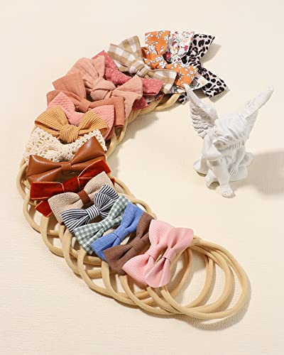 Jollybows 24 PCS Soft Nylon Baby Headbands with Bows