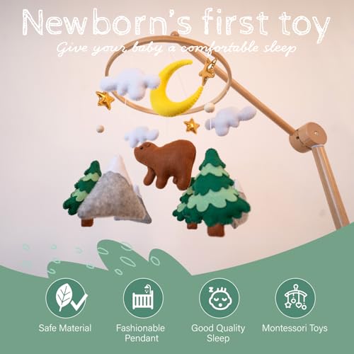 TINITIGIES Woodland Bear Crib Mobile - Natural Wood Nursery Decor