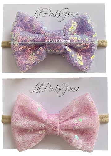 Baby Girls Neon Glitter Sequins Bow Headbands - 2 Count Pack