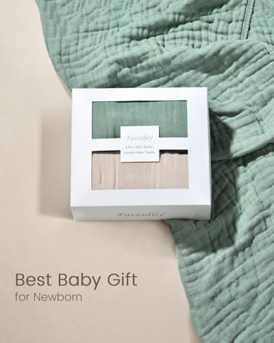 FAVERDIIY Hooded Baby Towels 2 Pack 35x35 Inch Muslin