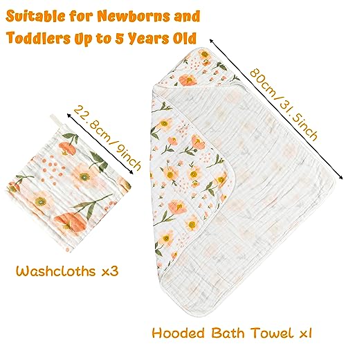 Zainpe 4Pcs Muslin Baby Hood Towel Set with Flowers 1