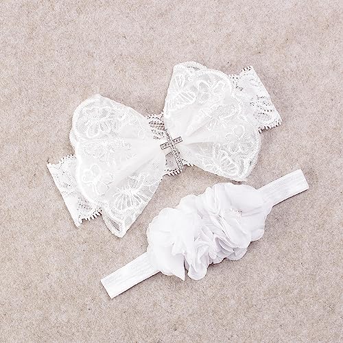Nishine 2 Pack Baby Bowknot Headbands with Cross Button