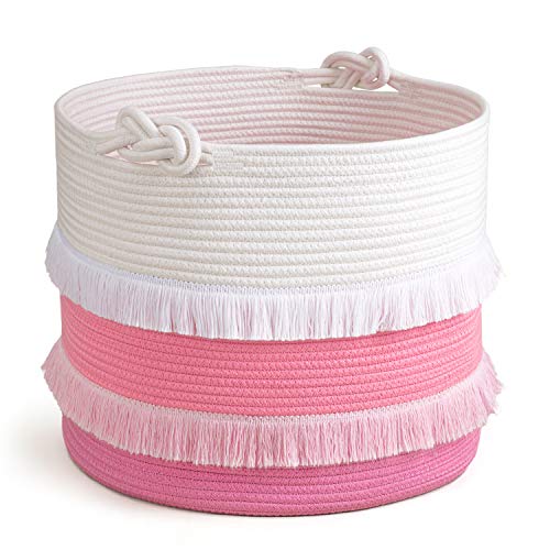 CherryNow Large Pink Woven Rope Basket for Baby Storage