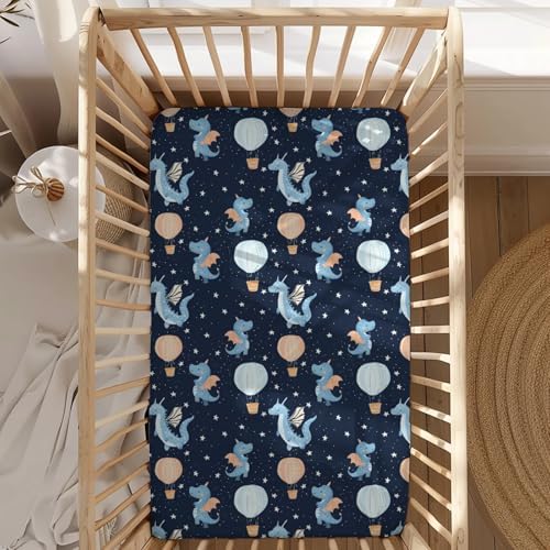 KuphiL10C Cartoon Dragons Hot Air Balloons Stars Pattern Crib Sheet