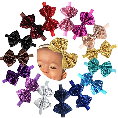 CellElection 15Pcs Sparkly Sequin Headbands for Baby Girls