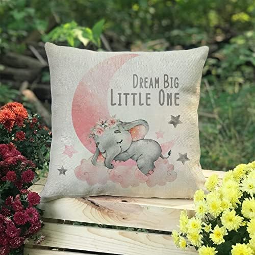 Ussap Elephant Dream Big Little One Throw Pillow Cover Pink Moon Cloud 18x18