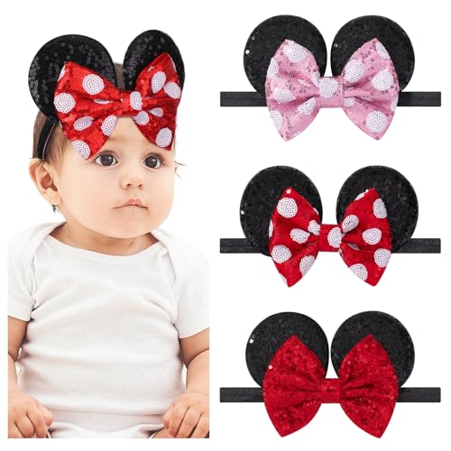 Choicbaby 3PCS Mouse Ears Bow Headbands for Baby Toddler