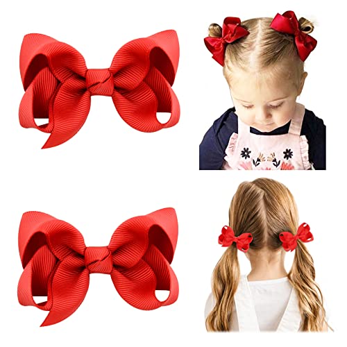 YLEN 2PCS 3 Inch Red Hair Bows for Girls