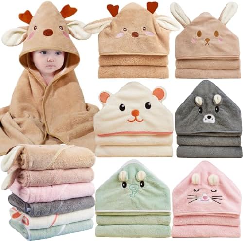 6 Pack Hooded Baby Towels - Ultra Soft Coral Fleece