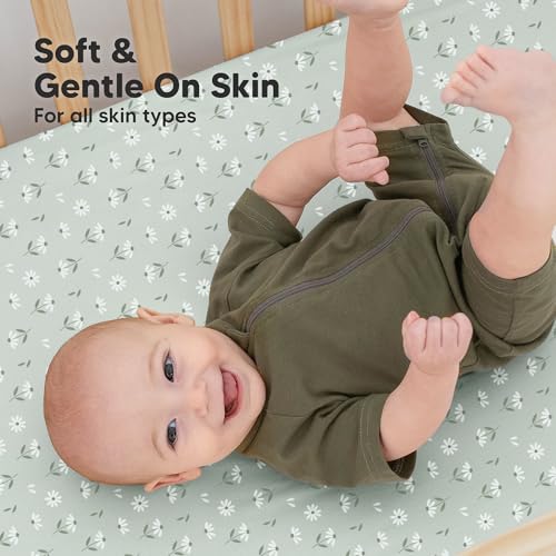 KeaBabies 2-Pack Organic Crib Sheets - Soft Daisies Print