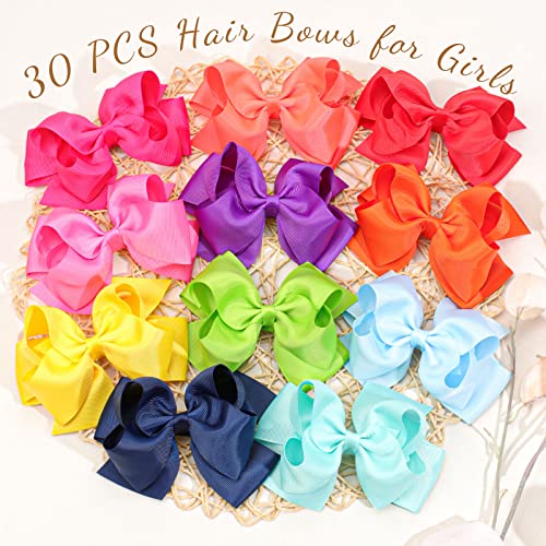 30Pcs 6 Inch Hair Bows for Girls with Alligator Clips