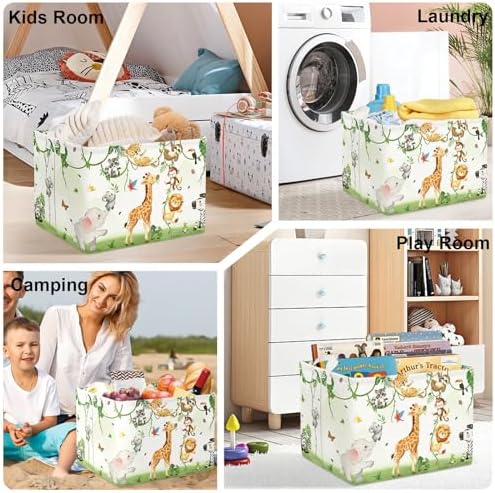 HUUMONSS Giraffes Baby Laundry Hamper with Handle 36L White