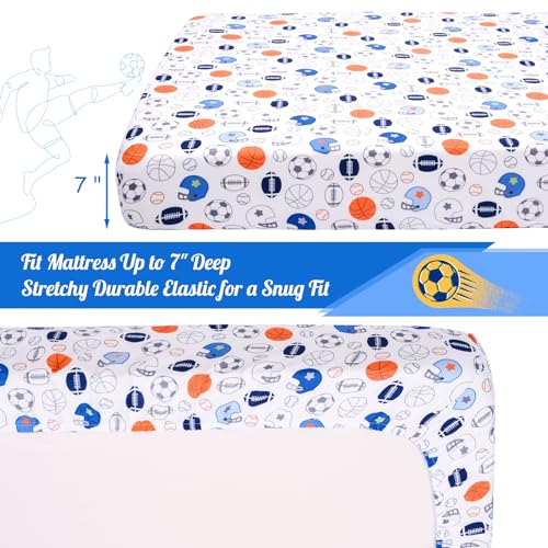 UOMNY Crib Sheet Sports Theme - Football Basketball 28x52x8