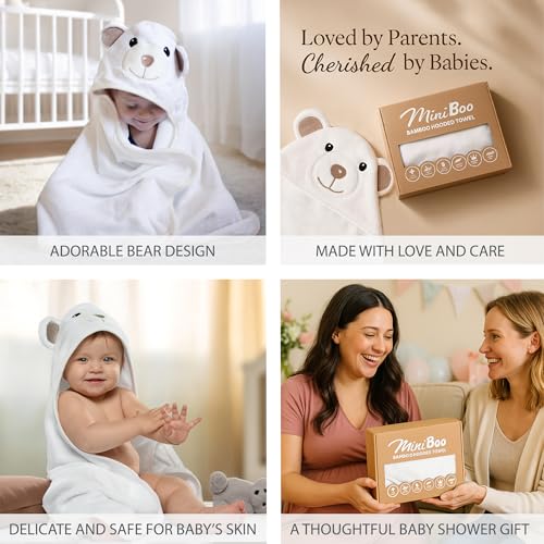MINIBOO Hooded Baby Towel - Super Soft Bamboo Cotton