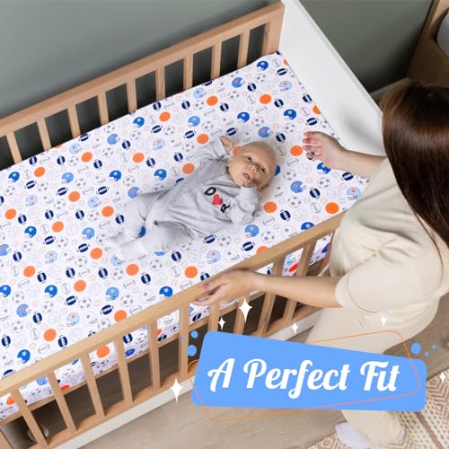 UOMNY Crib Sheet Sports Theme - Football Basketball 28x52x8