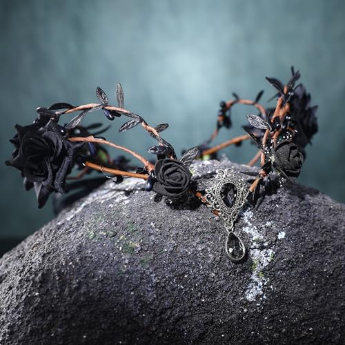 Renaissance Black Fairy Flower Crown for Women Girls