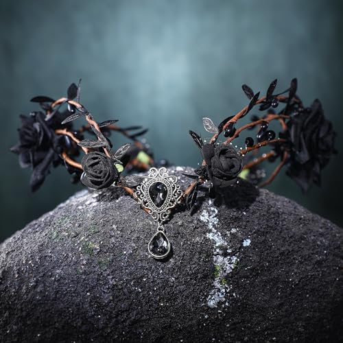 Renaissance Black Fairy Flower Crown for Women Girls