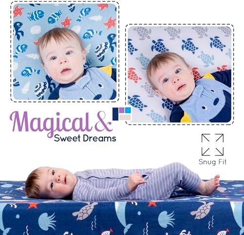 GROW WILD Blue Ocean Baby Crib Sheets for Boys 3 Pack 1