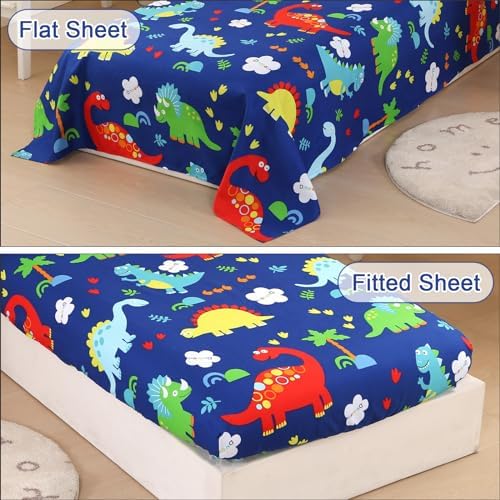 Wowelife Dinosaur Toddler Bedding Set 4 Piece Blue Bed-in-a-Bag