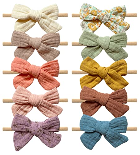 Cherssy Baby Hair Bows and Headbands 10pcs Soft Nylon