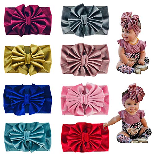 Lawie 8 Pack Soft Velvet Bow Headbands for Baby Girls