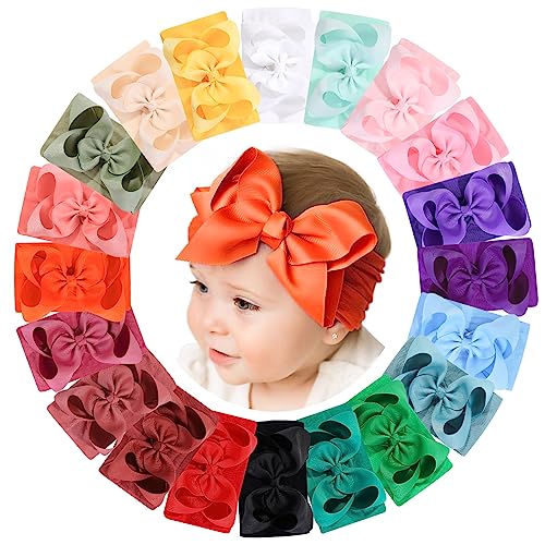 Doboi Baby Headbands Set - 20PCS with Big Bows and 8PCS Clips