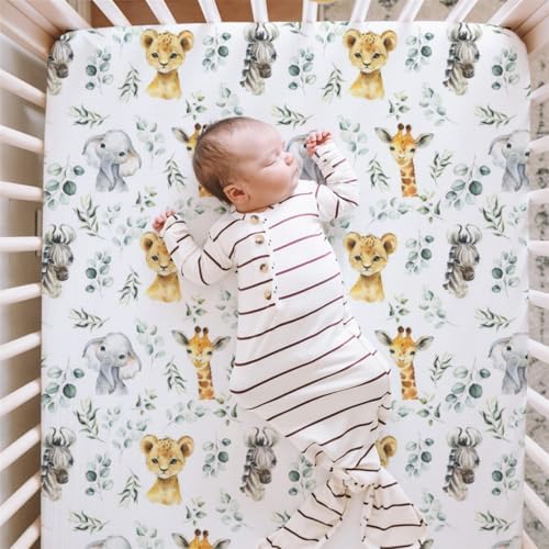 HawSkgFub African Safari Crib Sheet with Elephant and Zebra Pattern